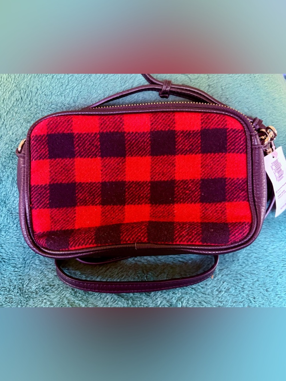 Old Navy Red and Black Plaid Crossbody Bag
